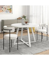 Flynama 3-Piece Round Dining Set, Trestle Base Table and 2 Boucle Fabric Chairs