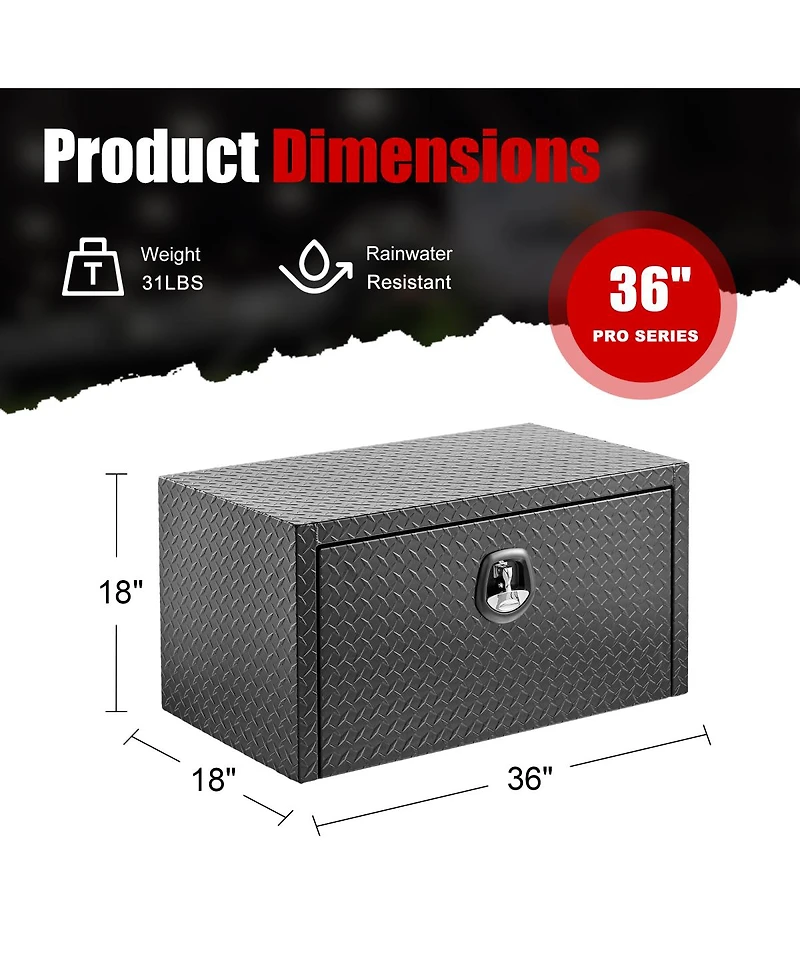 Streamdale Furniture 36" Aluminum Heavy-Duty Underbody Truck Tool Box with Lock and Keys