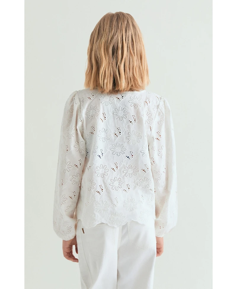 Scalpers Women's Perforated Floral-Print Blouse