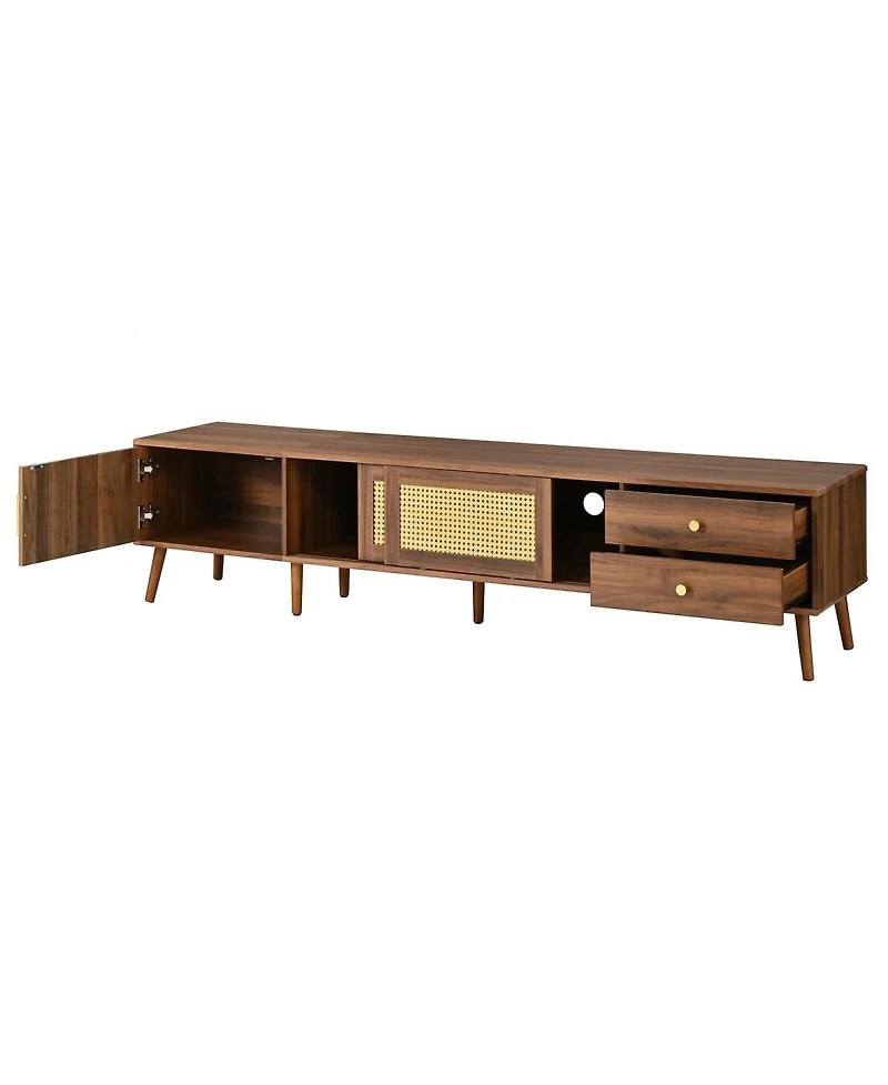 Streamdale Furniture 76" Rattan Doors Tv Stand for TVs up to 85", Wood-Grain Entertainment Center
