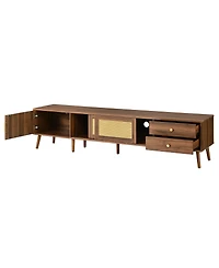 Streamdale Furniture 76" Rattan Doors Tv Stand for TVs up to 85", Wood-Grain Entertainment Center