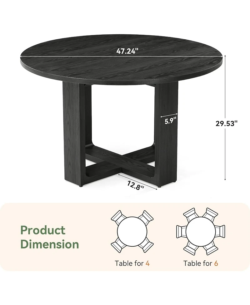 Tribesigns 47.24" Round Dining Table for 4-6 People, Solid Wood