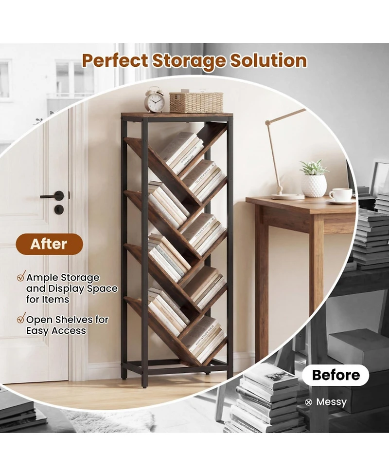 Sugift 9-Tier Tree-Shaped Bookcase with Metal Frame for Hardcover Books