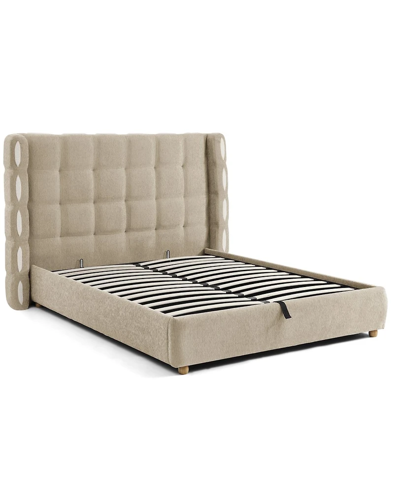 Streamdale Furniture Queen Size Removable Chenille Wingback Waffle Storage Bed