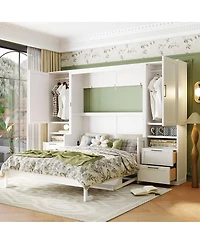 Streamdale Furniture Queen Size Murphy Bed with Closet, Drawers and Shelves