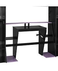 Streamdale Furniture Full-Size Wooden Gaming Loft Bed with Desk, Storage, Rgb Lights and Wardrobe