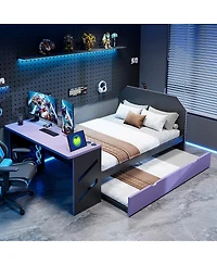 Streamdale Furniture Full Size Wood Daybed with Twin Size Trundle,Desk and Usb