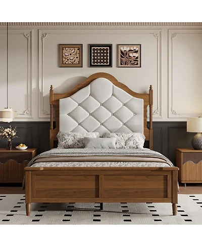 Streamdale Furniture Full Size Vintage Wood Bed Frame with Upholstered Headboard