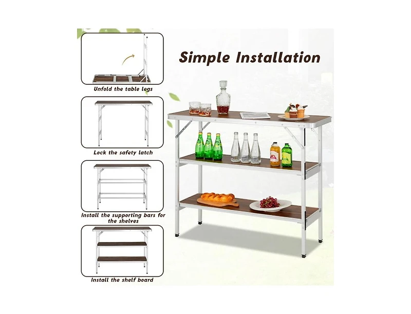 Boyel Living Folding Camping Table with 2-Tier Open Shelves for Outdoor Bbq-Coffee