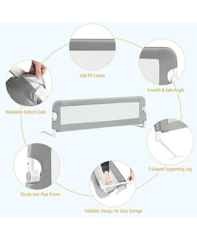 Slickblue Extra Long Foldable Bed Guard Rail for Children, Easy to Install and Store