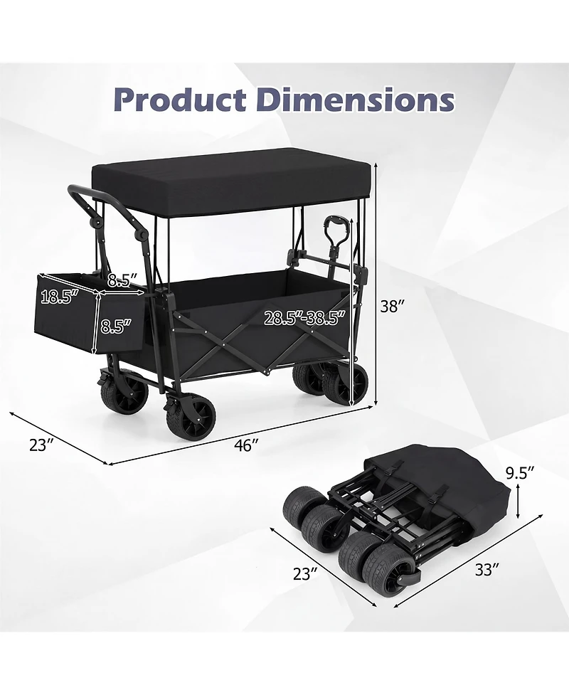 Costway Folding Utility Wagon with Detachable Canopy, Collapsible Garden Cart