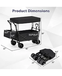 Costway Folding Utility Wagon with Detachable Canopy, Collapsible Garden Cart