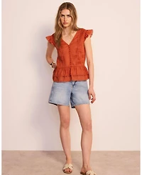 Mint Velvet Women's V-Neck Ruffle Sleeveless Ramie Blouse