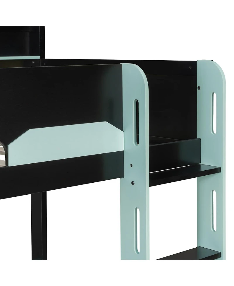 Streamdale Furniture Twin Wooden Gaming Loft Bed with Desk, Rgb Lights and Drawers