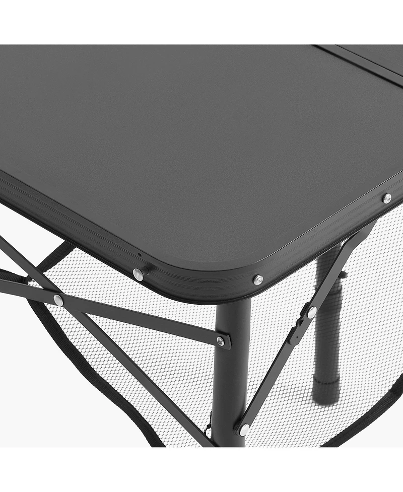 Mountaintop Folding Camping Table, Adjustable Height Side Tables, Aluminum Mdf Beach Table with Mesh Layer, Carrying Handle, Lightweight Compact