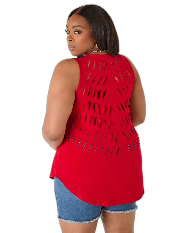 Ashley Stewart Plus Scoop Neck Laser Cutout Tank