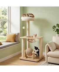 Gymax 40'' Modern Solid Wood Cat Tree with Top Perch Space Capsule Sisal Scratching Posts