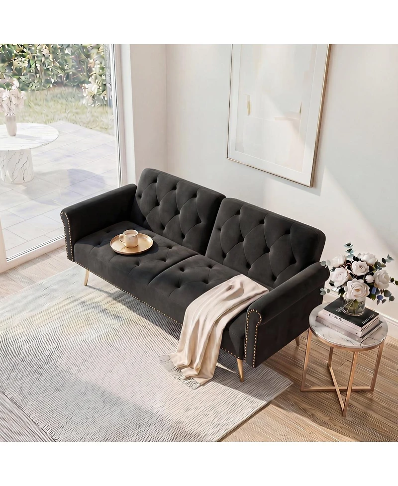Streamdale Furniture 69.7" Velvet Convertible Sofa Bed with Nailhead Trim