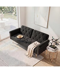 Streamdale Furniture 69.7" Velvet Convertible Sofa Bed with Nailhead Trim