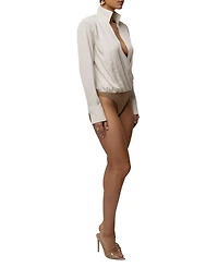 Jluxlabel Women's Visionary Pleated Deep-Plunge Long-Sleeve Bodysuit