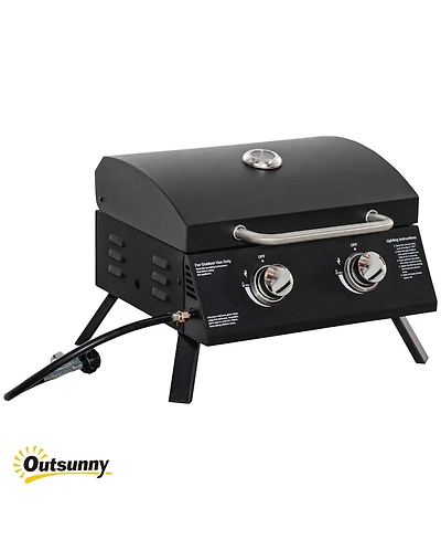 Mountaintop 2 Burner Propane Gas Grill Portable Tabletop Bbq with Foldable Legs Lid Thermometer for Camping