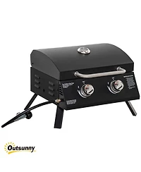 Mountaintop 2 Burner Propane Gas Grill Portable Tabletop Bbq with Foldable Legs Lid Thermometer for Camping