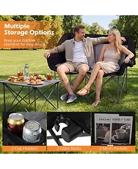 Gymax Double Camping Chair with Cup Holders Glass Racks and Mesh Pockets Carry Bag