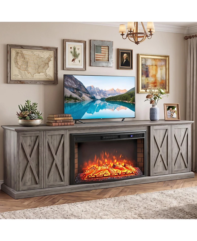 Gymax 36'' Curved Recessed Electric Fireplace Insert 750W/1500W Fireplace Heater Black