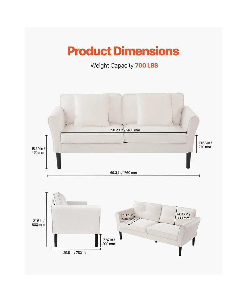 Slickblue Modern 2 Seat Velvet Loveseat Sofa with Soft Cushions and Spring Support for Small Spaces