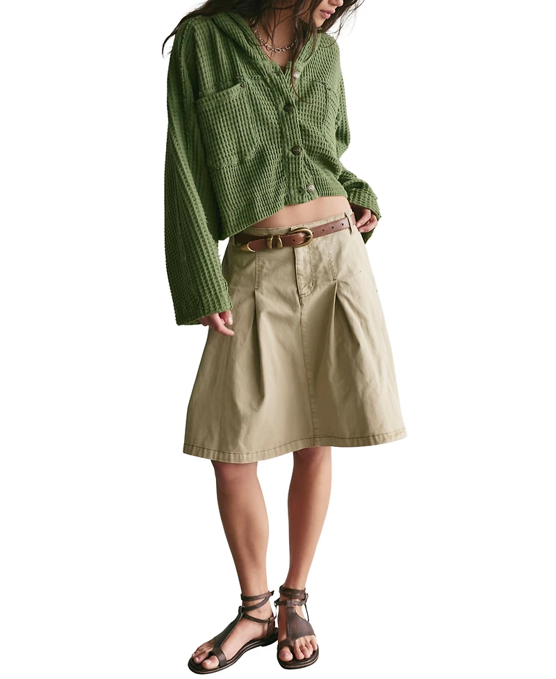 Free People Women's Lolli Swing Cropped Waffle-Knit Hooded Cardigan