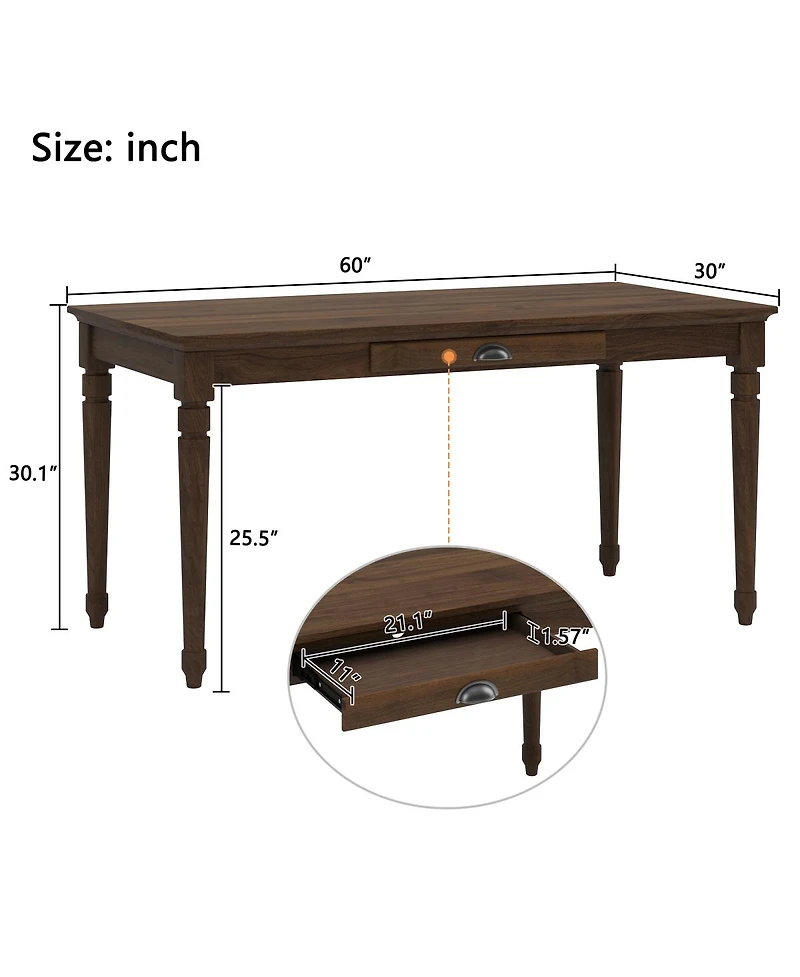 Streamdale Furniture 60" Rustic Farmhouse Writing Desk with Drawer, Chestnut