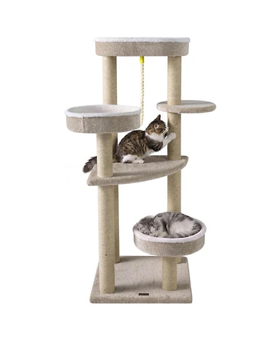 Sugift Carpeted Cat Tree 51 Inch with Oversized Top Perch and 2 Round Beds for Indoor Cats