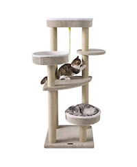 Sugift Carpeted Cat Tree 51 Inch with Oversized Top Perch and 2 Round Beds for Indoor Cats