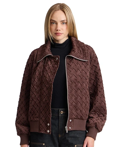 Avec Les Filles Women's Oversized Basketweave Faux Suede Bomber Coat