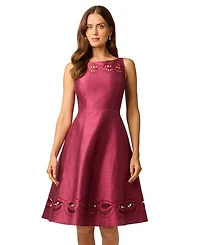 Adrianna Papell Women's Cutout Dupioni Midi Boat Neck Dress