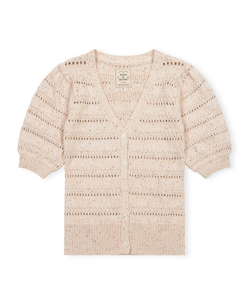 Hope & Henry Women's Organic Puff-Sleeve Button-Front Sweater