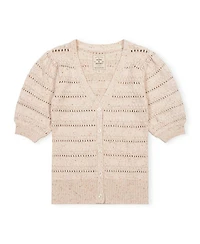 Hope & Henry Women's Organic Puff-Sleeve Button-Front Sweater