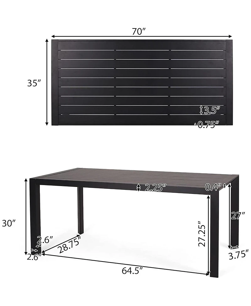Streamdale Furniture Modern Aluminum Outdoor Slat Panel Dining Table
