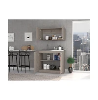 Fm Furniture Everett Kitchen Cabinet Set with Wall Cabinet, Storage Shelves, and Pantry