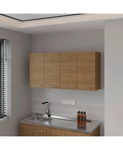 Fm Furniture Verona Wall-Mounted Kitchen Storage Cabinet with Integrated Dish Rack and Four Doors