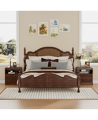 homfan Set of 2 Brown Fluted Nightstands with Charging Station and 2 Drawers