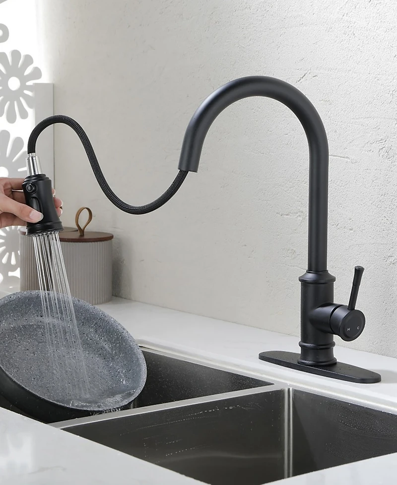 Thirtypeachy Single Handle High Arc Pull-Down Kitchen Faucet with 3-Function Sprayer, 360degree(s) Swivel, Easy Install