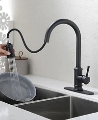 Thirtypeachy Single Handle High Arc Pull-Down Kitchen Faucet with 3-Function Sprayer, 360degree(s) Swivel, Easy Install