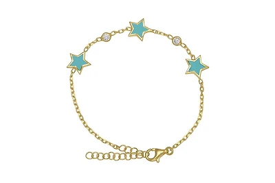Lily Nily Enamel Stars and Cubic Zirconia Bezel Station Chain Link Bracelet in 14K