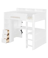 Clihome Twin Size Wooden Gaming Loft Bed with U-Shaped Desk, Smart Rgb Led Lights,Multi-Functional High Sleeper with 3 Drawers for Teens Adults
