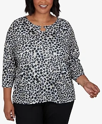 Hearts Of Palm Plus Animal-Print 3/4-Sleeve Blouse