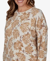 Hearts Of Palm Plus Floral-Print Crewneck Long-Sleeve Sweater