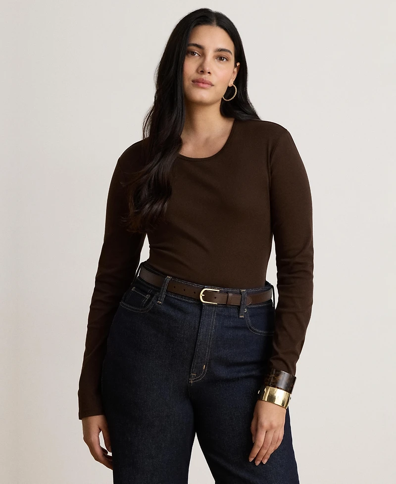 Lauren Ralph Cotton-Blend Long-Sleeve Top