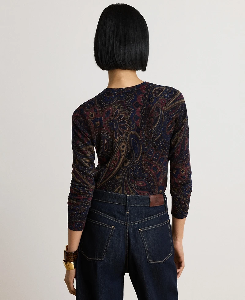 Lauren Ralph Women's Paisley Cotton-Modal Blend Slim-Fit Sweater