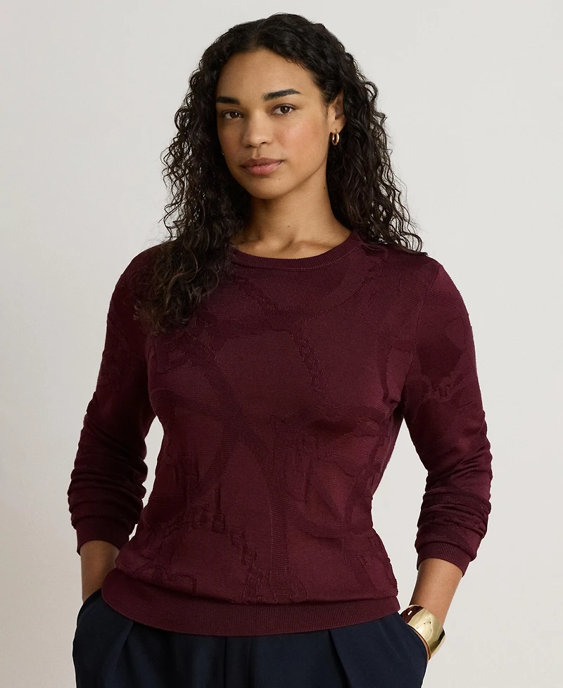 Lauren Ralph Women's Belting-Motif Slim-Fit Cotton-Blend Sweater
